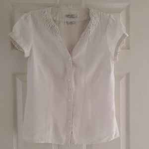 Van Heusen White Short Sleeve Blouse with Floral Details